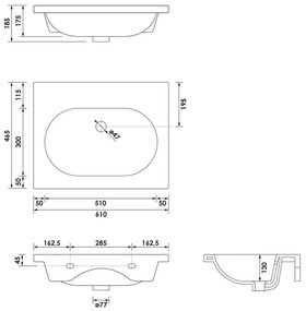 Brauer Moon wastafel keramiek 60cm zonder kraangat wit glans