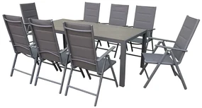 Garden Point grijze aluminium tuinmeubelen met grote Polywood Verona tafel voor 8 personen