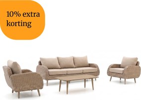 + 10% kassakorting | Hoek loungeset Intenso | 5 personen | Loungeset Beige | Hoekbank Wicker (vlechtwerk) | Kees Smit Tuinmeubelen