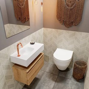 MONDIAZ ANDOR Toiletmeubel - 60x30x30cm - 1 kraangat - 1 lades - washed oak mat - wasbak links - Solid surface - Wit FK75343369
