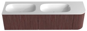 Mondiaz Kurve 165cm badmeubel ronding rechts ruby met 2 lades en 1 deur en wastafel big small dubbel/links zonder kraangat