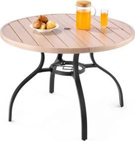 VEVOR Patiotafel Tuintafel Balkontafel (1035 x 720 mm) Gemaakt van koolstofstaal Ronde eettafel voor buiten Tuin Patio Tuin Veranda, Waterdicht, met parasolgat en houtnerf, Draagvermogen 68 kg