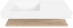 Zaro Alan badmeubel 110cm met planchet washed oak en vrijhangende wastafel cloud links 1 kraangat talc