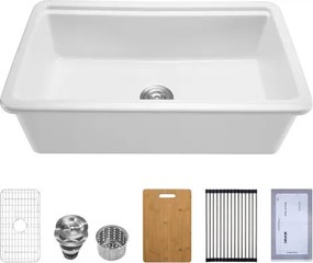 VEVOR Farmhouse Sink, Werkstation Onderbouw Spoelbak Gemaakt van Fireclay, Inbouw Spoelbak met Diverse Accessoires, Keuken Spoelbak, Grote Huishoudelijke Spoelbakken (835 x 485 x 254 mm) Wit