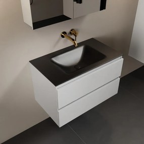 Mondiaz Aivy badmeubel 80cm talc met wastafel solid surface urban midden zonder kraangat en spiegelkast