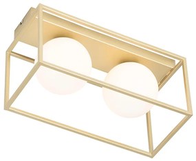 Design plafondlamp goud met wit glas 2-lichts - Aniek
