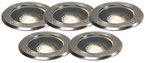 Set van 5 buiten grondspots RVS IP65 - Delux