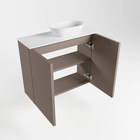 Mondiaz Fowy toiletmeubel 60cm smoke met witte waskom rechts en kraangat