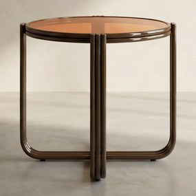 Retro Bijzettafel Glas Bruin - 42 X 42cm.