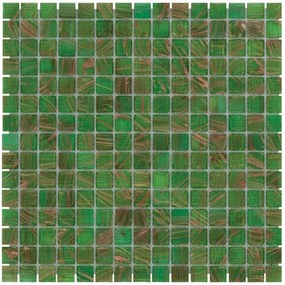 The Mosaic Factory Amsterdam vierkante glasmozaïek tegels 32x32 groen met gouden accenten