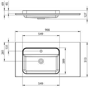 Sapho Brahea wastafel 95x50cm solid surface wit mat met smalle rand en kraangat links