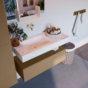 Mondiaz Alan DLux badmeubel 100cm oro 1 lade met wastafel ostra links zonder kraangat
