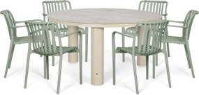 Tuinset Ronde Tuintafel 6 personen 150 cm Kunststof Groen Domani Furniture Alba/Arancia