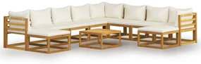 vidaXL 11-delige Loungeset met kussens massief acaciahout crème