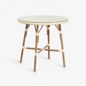 Ronde Eettafel Ø80 Cm In Aluminium En Synthetisch Riet Brielle Bistro Beige – Crème - Sklum