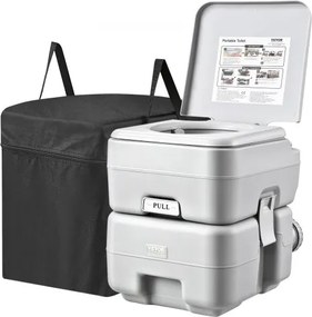 VEVOR Draagbaar toilet voor kamperen, draagbaar toilet met draagtas, 5,3 gallon afvalwatertank en 3,2 gallon spoeltank, toiletstoel met drukknop voor doorspoelen, lekvrij en geurloos reistoilet voor kampeerders