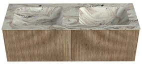 Mondiaz Kurve-dlux 130cm badmeubel dusk met 2 lades en wastafel leaf dubbel 2 kraangaten glace