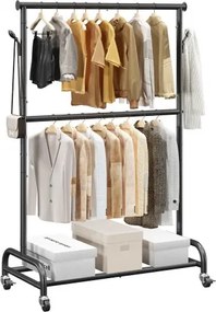 VEVOR Rolkledingrek met verstelbare dwarsbalk en zijhaken, draagvermogen 150 kg, robuust kledingrek van koolstofstaal voor slaapkamer, wasruimte, woonkamer