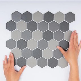 The Mosaic Factory London mozaïektegel - 28.2x32.1cm - wand en vloertegel - Zeshoek/Hexagon - Porselein Dark Grey mix Mat LOH10MIX1