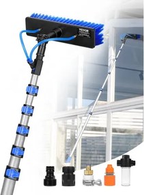 VEVOR Telescopische wasborstel, 11 m lange reinigingsstok met uitschuifbare steel, 180° draaibare borstelkop en 20 m slang, raamreinigingsgereedschap voor zonnepanelen op dekken van huishoudens en caravans