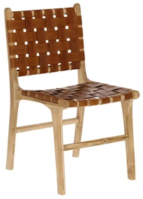 Kave Home Calixta Houten Stoel Met Bruin Leer