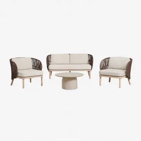 Tuinset Met 2-zitsbank, 2 Capri Fauteuils En Ronde Salontafel Ø75 Cm In Layana Cement Bruin – Chocolade - Sklum
