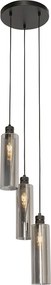 Moderne hanglamp zwart met smoke glas 3-lichts - Stavelot