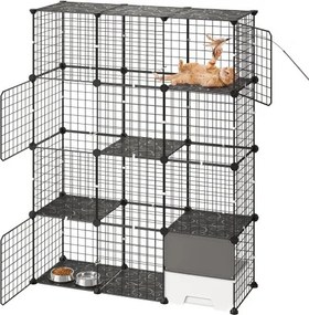 VEVOR Kattenkooi Kattenverblijf 4-verdiepingen Kattenren 104,1x35,5x139,7cm, Doe-het-zelf Kattenren met Kattenbak, Verwijderbare Binnenkooi van Metaaldraad voor 1-2 Katten, Kittens, Fretten en Kleine Dieren