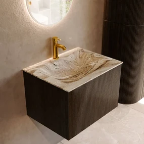 Mondiaz Kurve-dlux 60cm badmeubel shadow met 1 lade en wastafel cloud midden 1 kraangat glace
