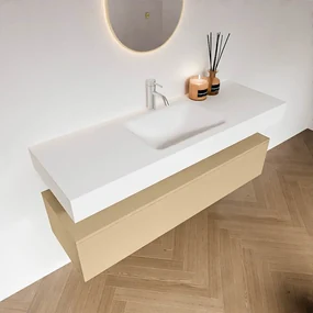 Zaro Alan badmeubel 140cm sand 1 lade met vrijhangende wastafel cloud midden 1 kraangat talc