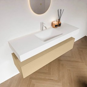 Zaro Alan badmeubel 140cm sand 1 lade met vrijhangende wastafel cloud midden 1 kraangat talc