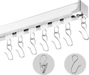 VEVOR Schuifgordijnrailsysteem voor plafonds, set van 3,6 m, ruimteverdeler, gordijnrailbeugel, plafond-/muurmontage voor woonkamer/slaapkamer met haken, hardware en 4 rails, wit, 3610 x 68 x 46 mm