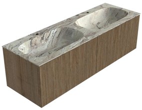 Mondiaz Kurve-dlux 140cm badmeubel dusk met 2 lades en wastafel stor small dubbel 2 kraangaten glace