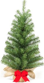 Forest Table Tree kunst (tafel)kerstboom - 60 cm - groen - Diameter 35 cm - 82 tips - met rode strik - jute zak