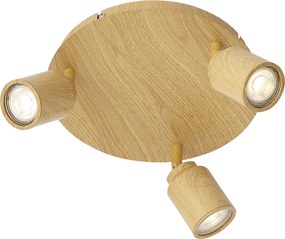 Japandi plafondlamp licht hout met verstelbare spots 3-lichts IP44 - Ducha
