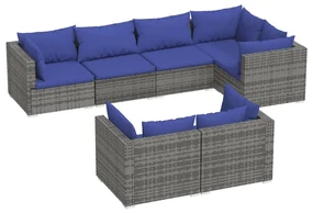 vidaXL 7-delige Loungeset met kussens poly rattan grijs