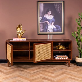 Rotan Webbing Tv-meubel Donkerbruin - 160x40x65cm.