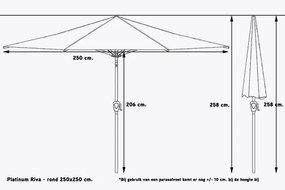 Platinum Riva stokparasol 2.5x2.5 - Antraciet met voet en hoes