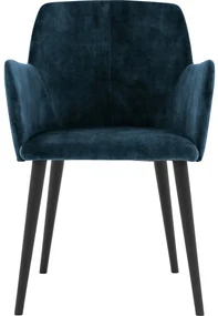 Goossens Eetkamerstoel Baltazar blauw velvet stof met armleuning, urban industrieel