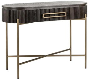 Richmond Interiors Luxor Ovale Kaptafel Ribbelhout Met Goud - 110 X 42.5cm.