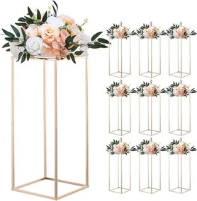 VEVOR Bruidsbloemenstandaard 250x250x600mm, 10-delige set bloemenstandaards met acrylplank, rechthoekige plantenstandaards voor bruiloften, feesten, verjaardagen, tafeldecoratie, roségoud