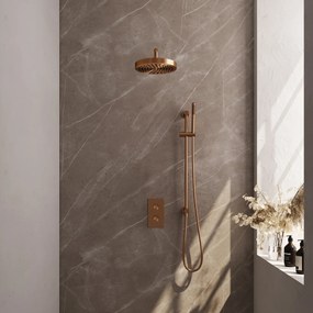 Brauer Stripe inbouw regendouche met 25cm hoofddouche, met gebogen muurarm, glijstang en staafhanddouche set 20 koper geborsteld PVD