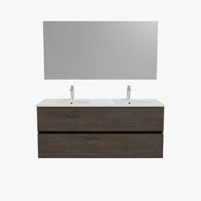 Zaro Malaga badmeubel 120cm donker eiken 2 kraangaten dubbele spoelbak met 2 lades