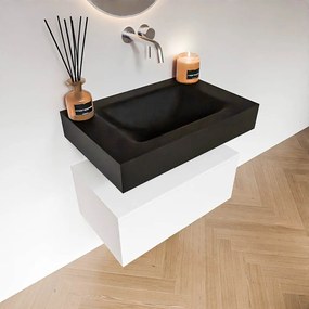 Zaro Alan badmeubel 70cm talc 1 lade met vrijhangende wastafel cloud midden zonder kraangat urban