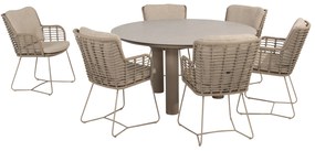 Donato Fabrice dining tuinset 7 delig 160 cm rond keramiek latte 4 Seasons Outdoor