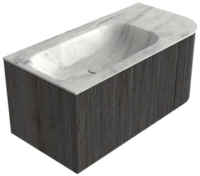 Mondiaz Kurve-dlux 95cm badmeubel ronding rechts shadow met 1 lade en deur en wastafel big small links zonder kraangat opalo