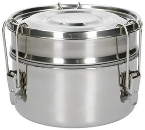 Lunchbox met siliconen ring, RVS, rond en dubbellaags, 1400 ml