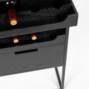 Hoge Wijnkast Zwart Met Rotan - 80x38x175cm.