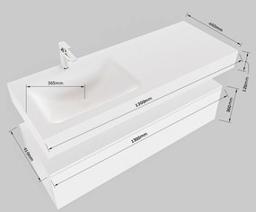 Mondiaz Alan DLux badmeubel 130cm cale 2 lades met wastafel opalo links 1 kraangat