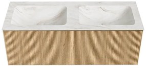 Mondiaz Kurve-dlux 120cm badmeubel oak met 1 lade en wastafel leaf dubbel 2 kraangaten ostra